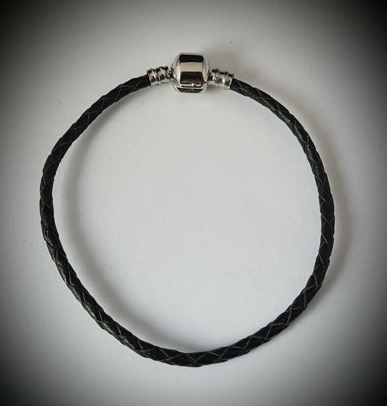 Pandora-style armband zwart leer