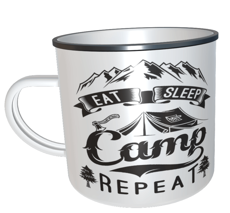 Emaille Tasse Eat Sleep Camping Emaille Tasse Eat Sleep Camping