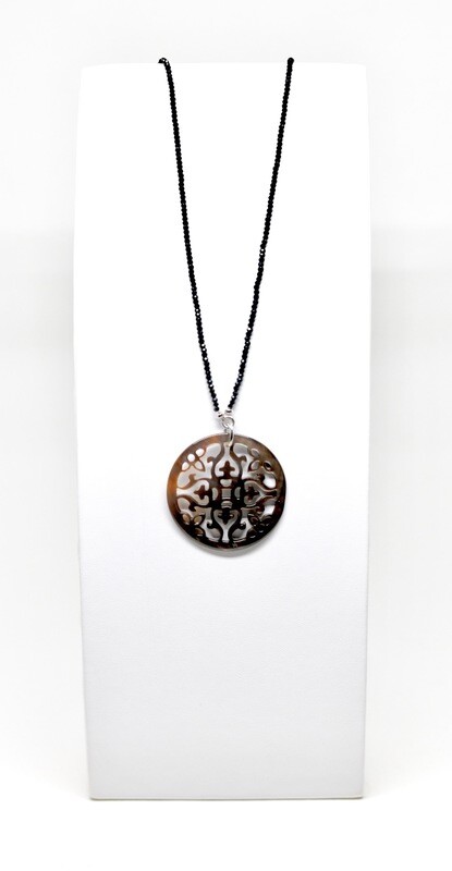 Collier en argent 925 rhodié, 80cm, pendentif fleur de vie argent 925