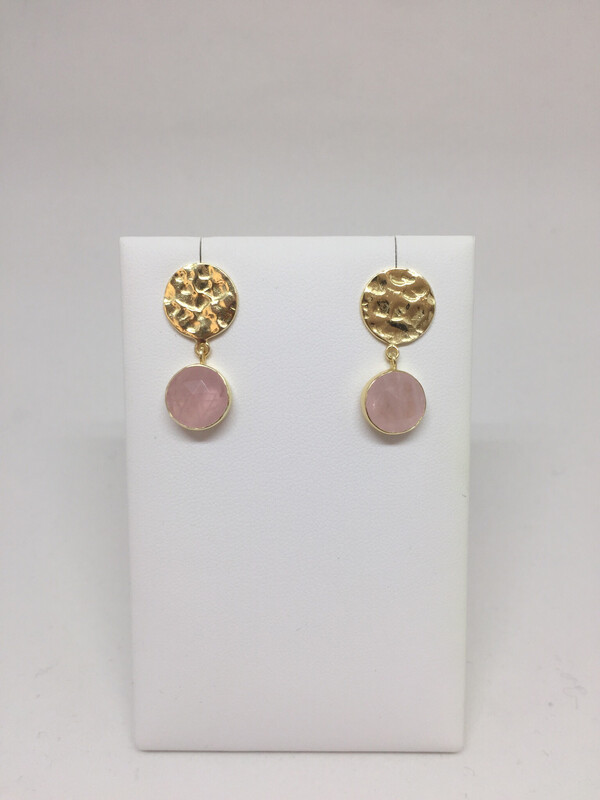 Boucles d’oreilles argent 925 doré quartz rose
