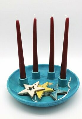Adventsteller für 4 Kerzen aus Keramik türkis