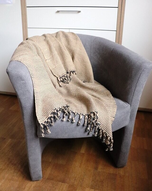 Merino-Decke / Stola camel-anthrazit Merino-Decke / Stola camel-anthrazit
