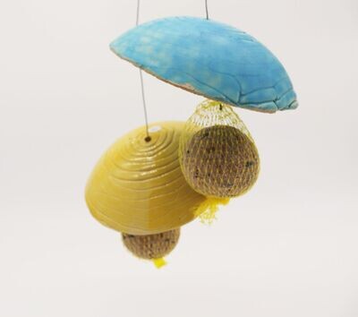 Vogel-Futterschirm aus Keramik gelb klein