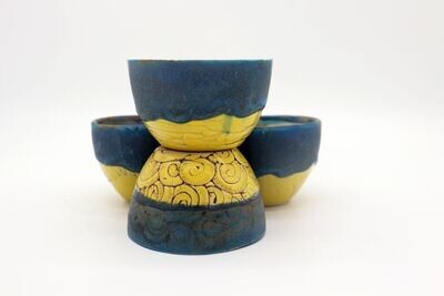 Tapas-Schälchen 4er Set, Snackschale, Keramikschale, gelb/blau
