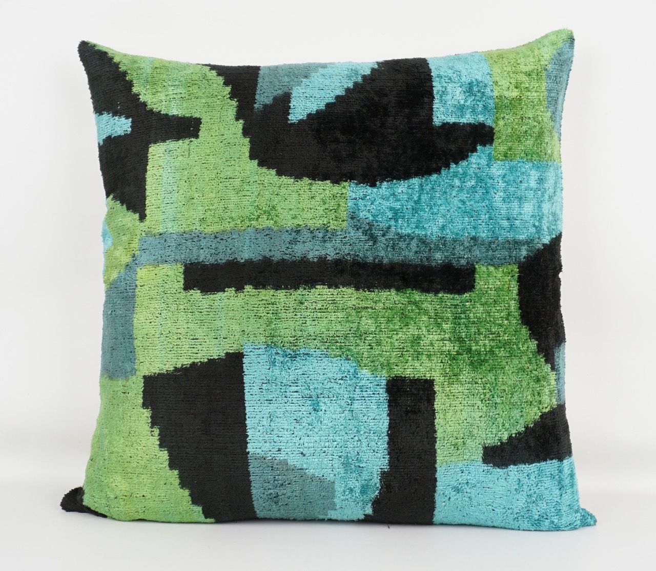 Kissenhülle Ikat „HANDMADE SILK/VELVET“ grün/türkis 50x50cm