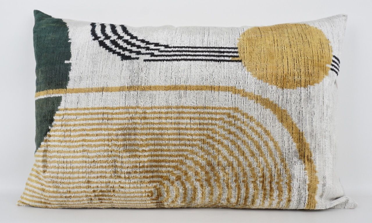 Kissenhülle Ikat „HANDMADE SILK/VELVET“ gelb/gold/grün 40x60cm
