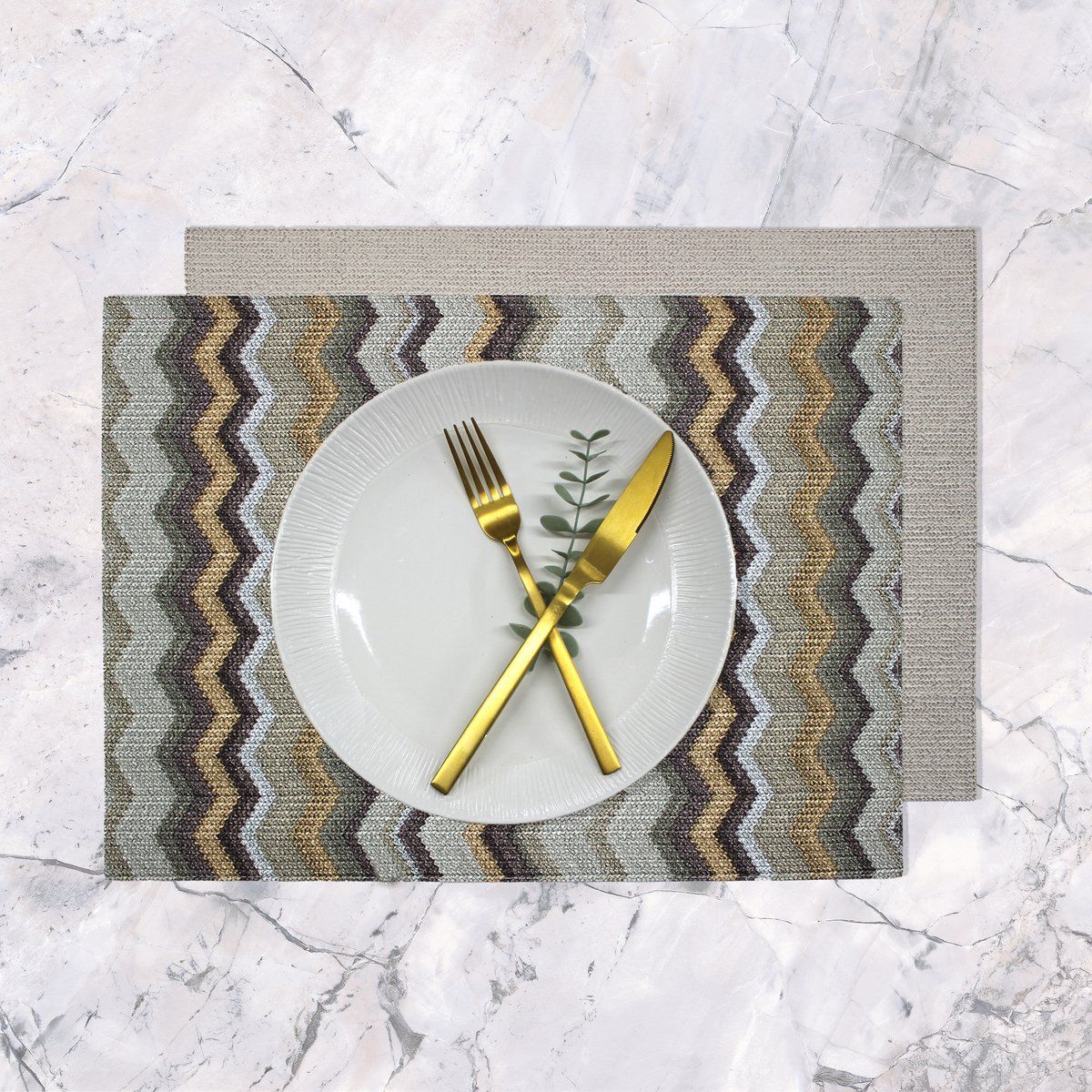 Tischset 6er Set rechteckig Zickzack taupe