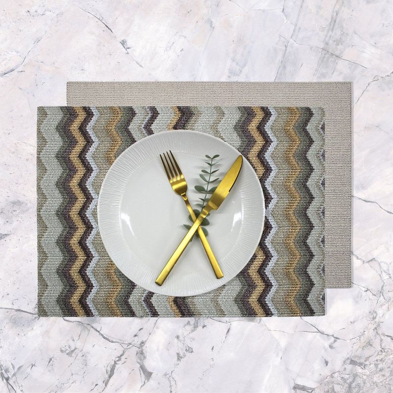 Tischset 6er Set rechteckig Zickzack taupe