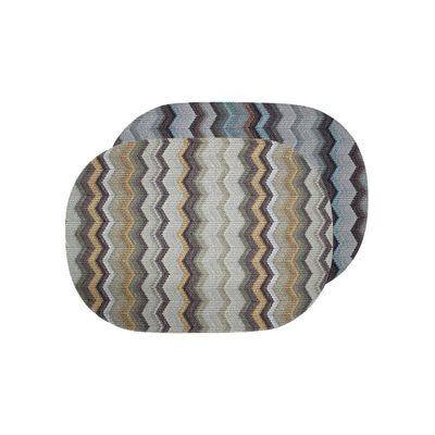 Tischset 6er Set oval Zickzack grau-braun-blau