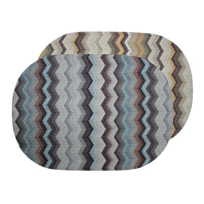 Tischset 6er Set oval Zickzack grau-braun-blau