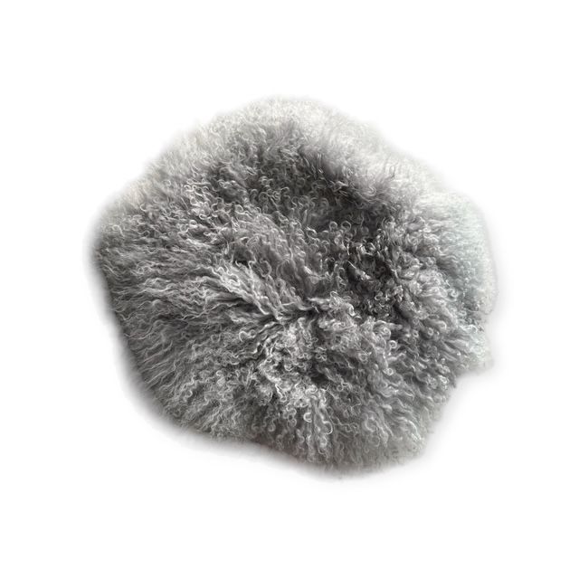 Sitzkissen Schaffell grau Tibetische Lang Wolle D35cm