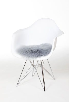 Sitzkissen Schaffell grau Tibetische Lang Wolle D35cm