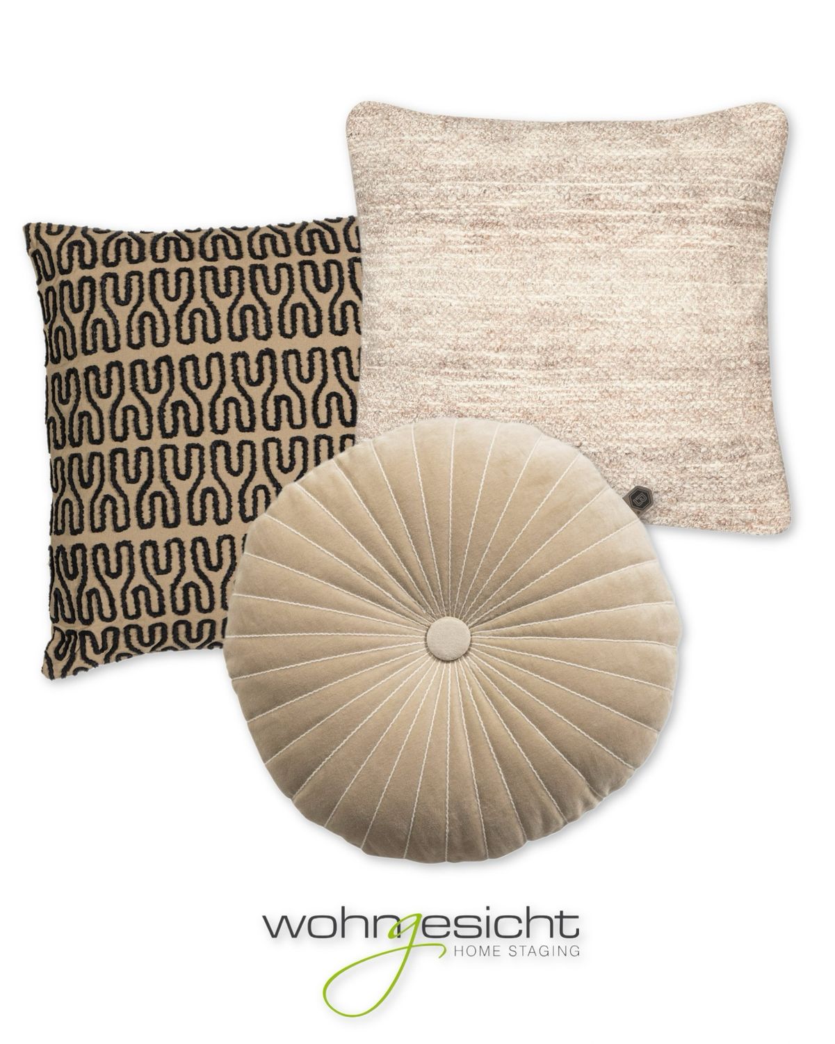 Kissen-Set beige-rund-Muster
