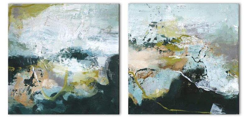 Bilder abstrakt handgemalt blau/grün/türkis 2er-Set