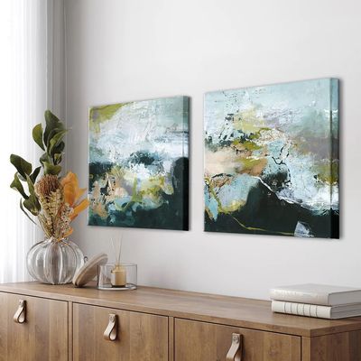 Bilder abstrakt handgemalt blau/grün/türkis 2er-Set