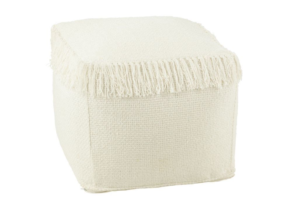 Pouf Stoff Fransen weiß 60x60cm