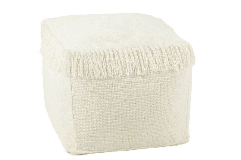 Pouf Stoff Fransen weiß 60x60cm