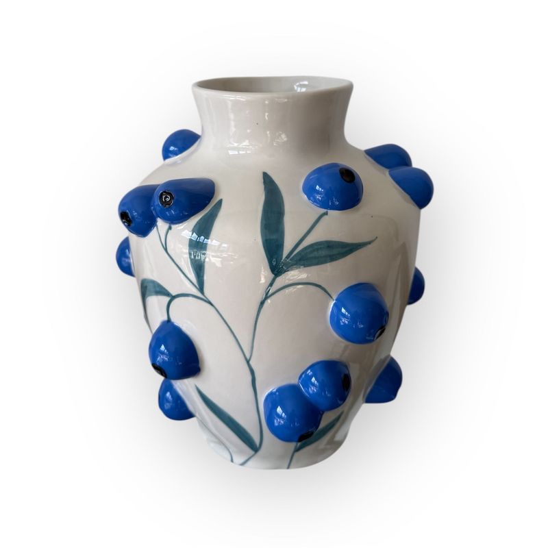 Vase Blaubeere Keramik blau-weiß