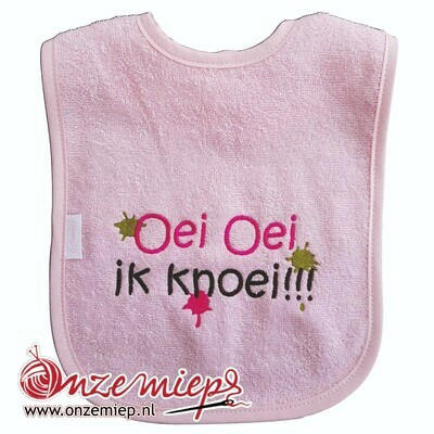 Licht roze slab met &quot;Oei oei ik knoei!!!&quot;
