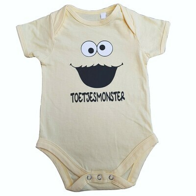 Gele romper met &quot;Toetjesmonster&quot; - 6 tot 12 maanden