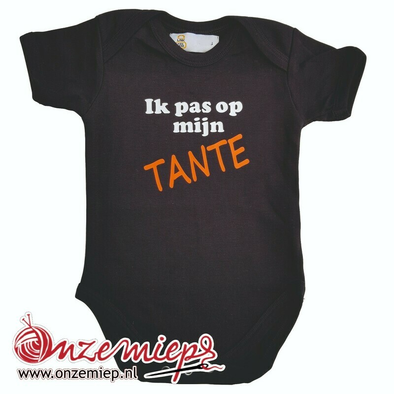 Zwarte romper met "Ik pas op mijn tante" - maat 74/80