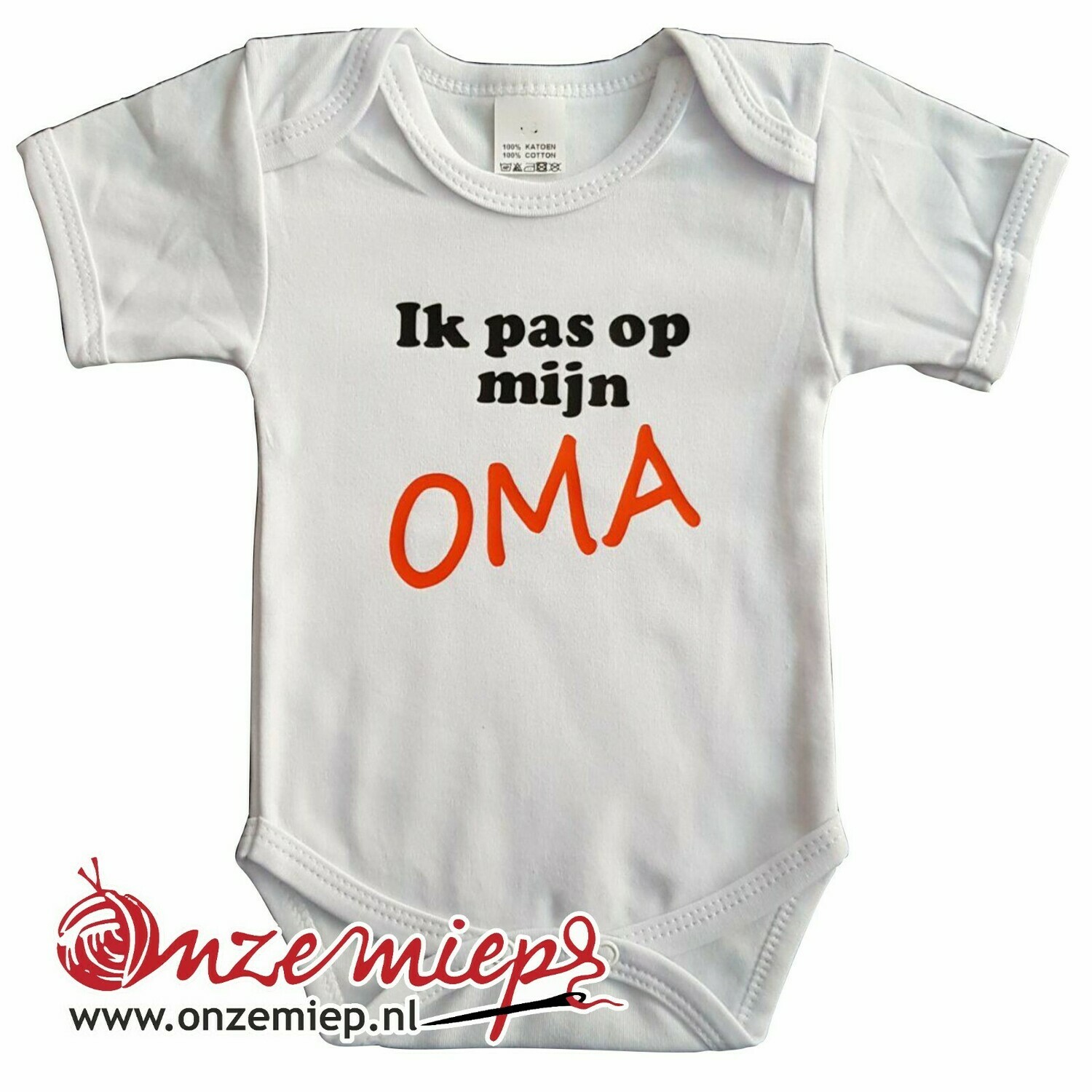 Witte romper met &quot;Ik pas op mijn oma&quot; - maat 80