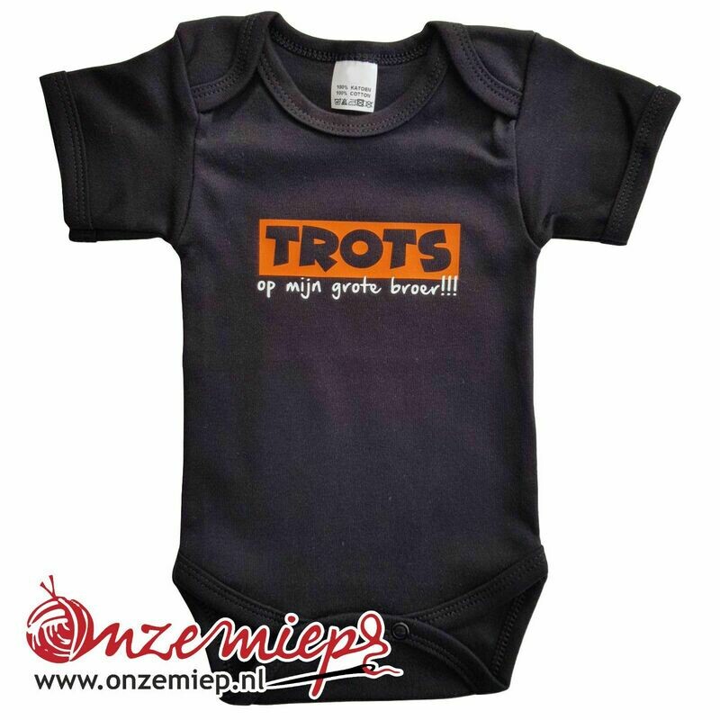 Zwarte romper met &quot;Trots op mijn grote broer!!!&quot; - maat 80