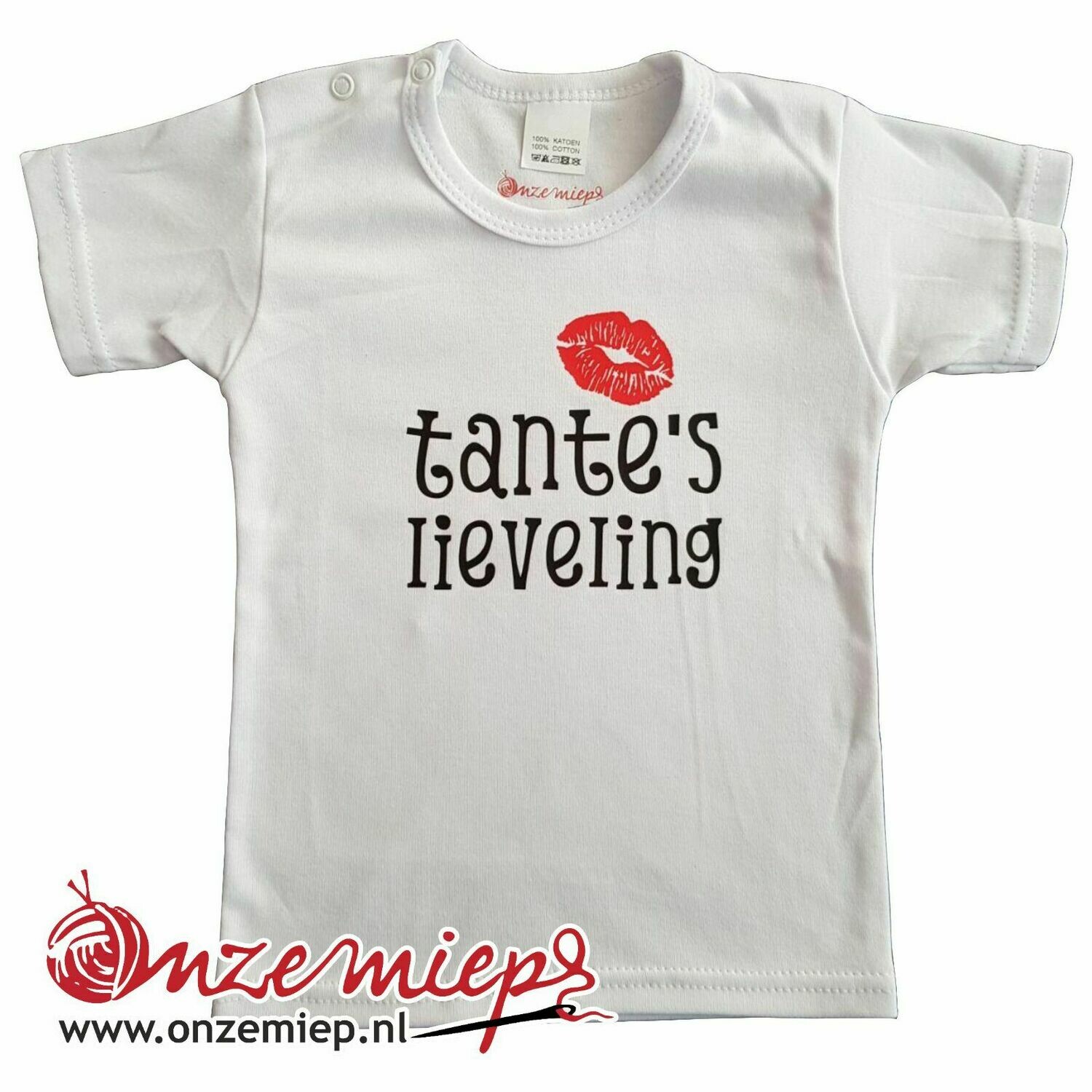 Wit baby shirt met "Tante's lieveling"
