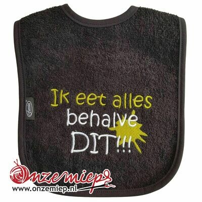 Zwarte slab met &quot;Ik eet alles behalve dit&quot;