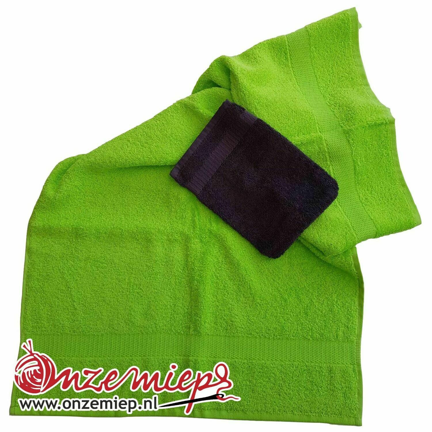 Handdoek met naam - lime groen - 50 x 100 cm, Welke kleur washandje mag er bij?: antraciet
