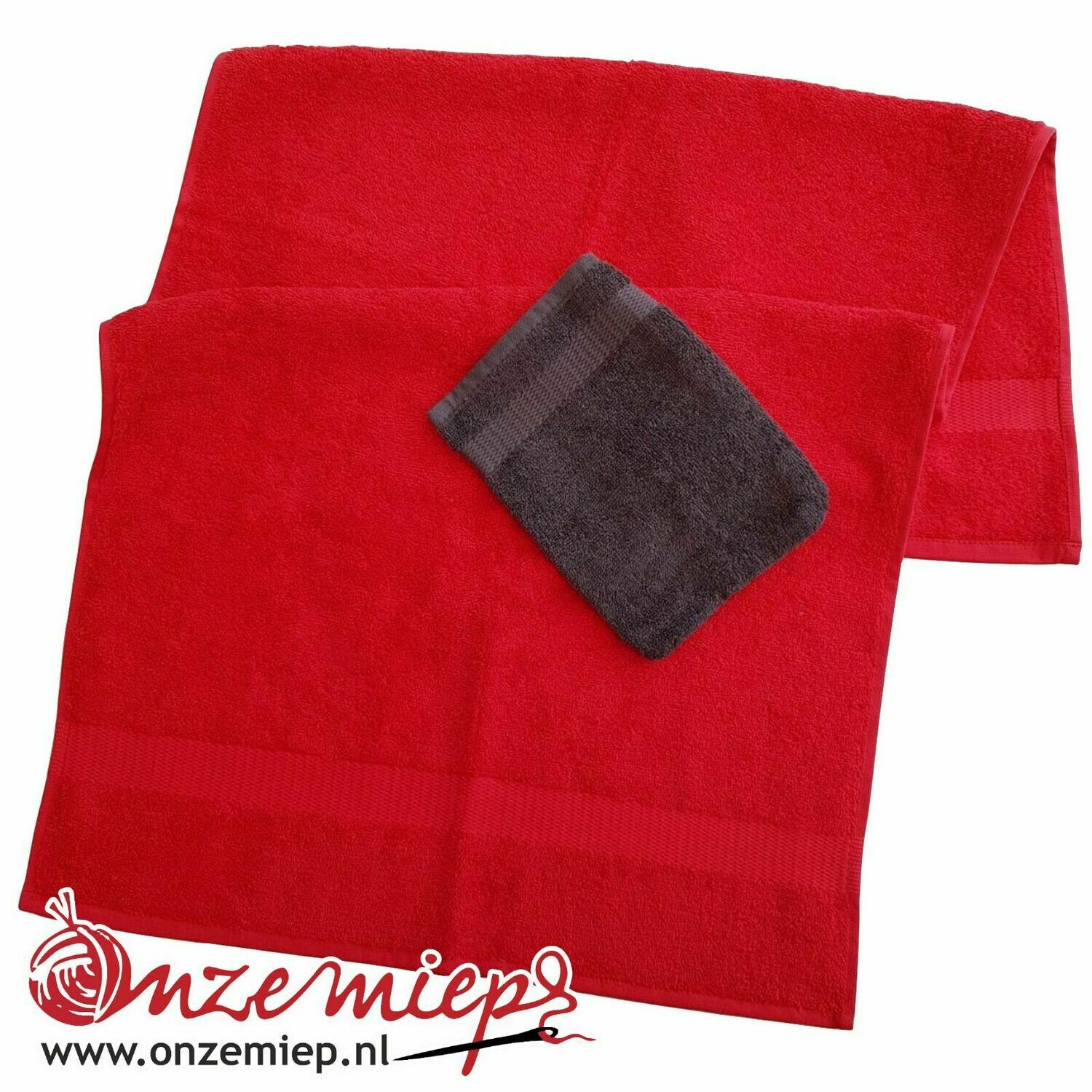 Handdoek met naam - rood - 50 x 100 cm, Welke kleur washandje mag er bij?: antraciet