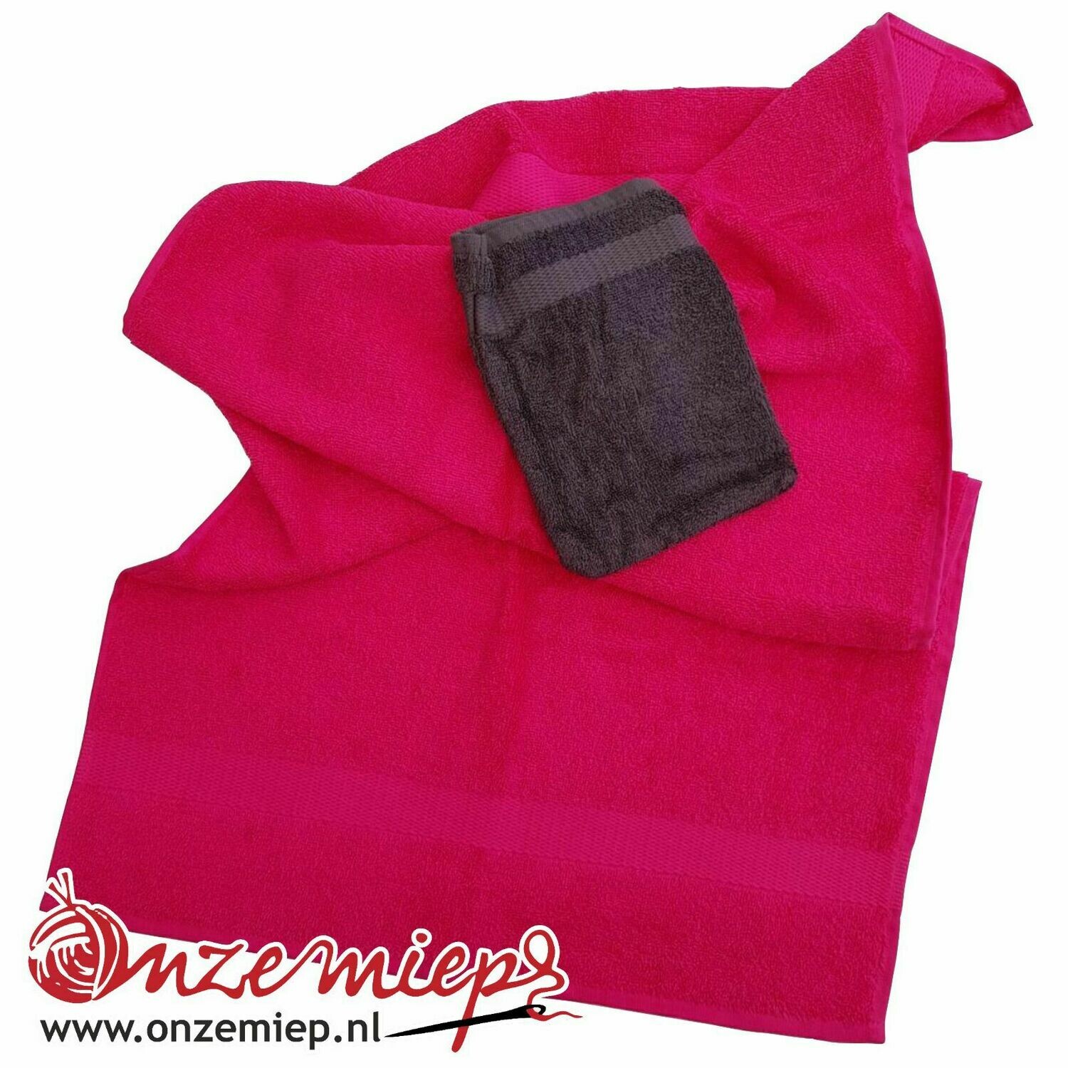 Handdoek met naam - fuchsia - 50 x 100 cm, Welke kleur washandje mag er bij?: antraciet