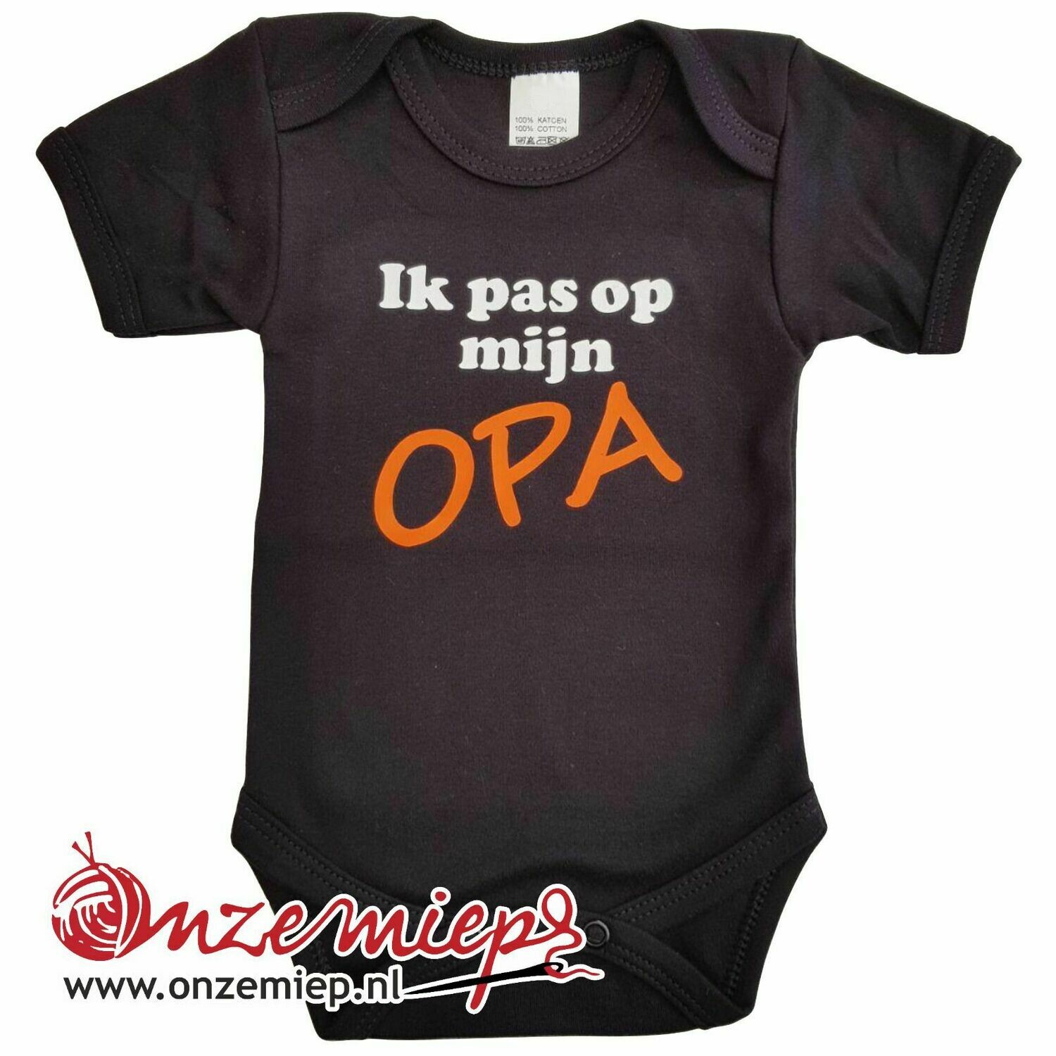 Zwarte romper met &quot;Ik pas op mijn opa&quot; - maat 80