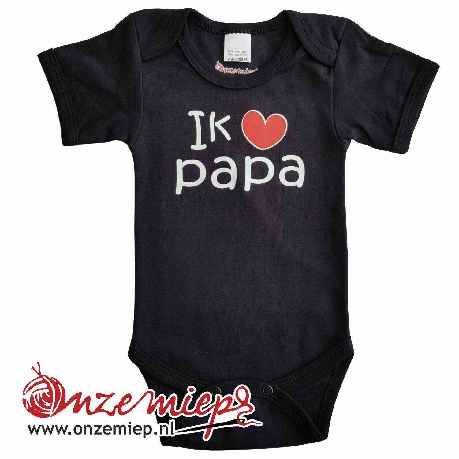 Zwarte romper met: &quot;Ik hou van papa&quot;