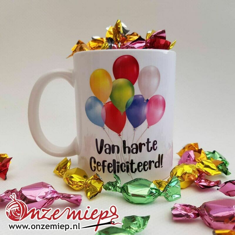 Mok of beker met "Van harte gefeliciteerd!"