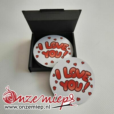 6 onderzetters met &quot;I love you!&quot;