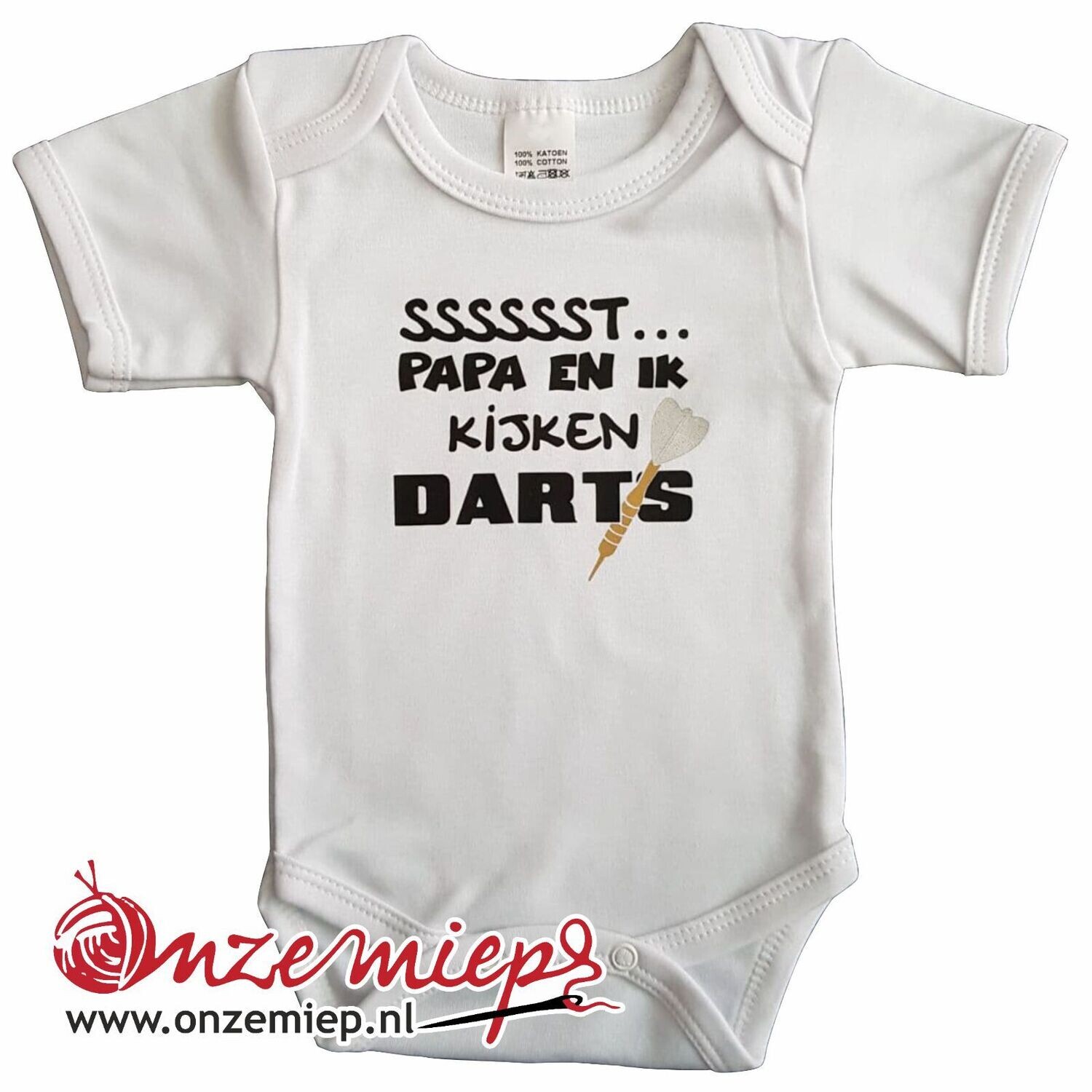 Witte romper met &quot;Sssssst... Papa en ik kijken darts&quot;