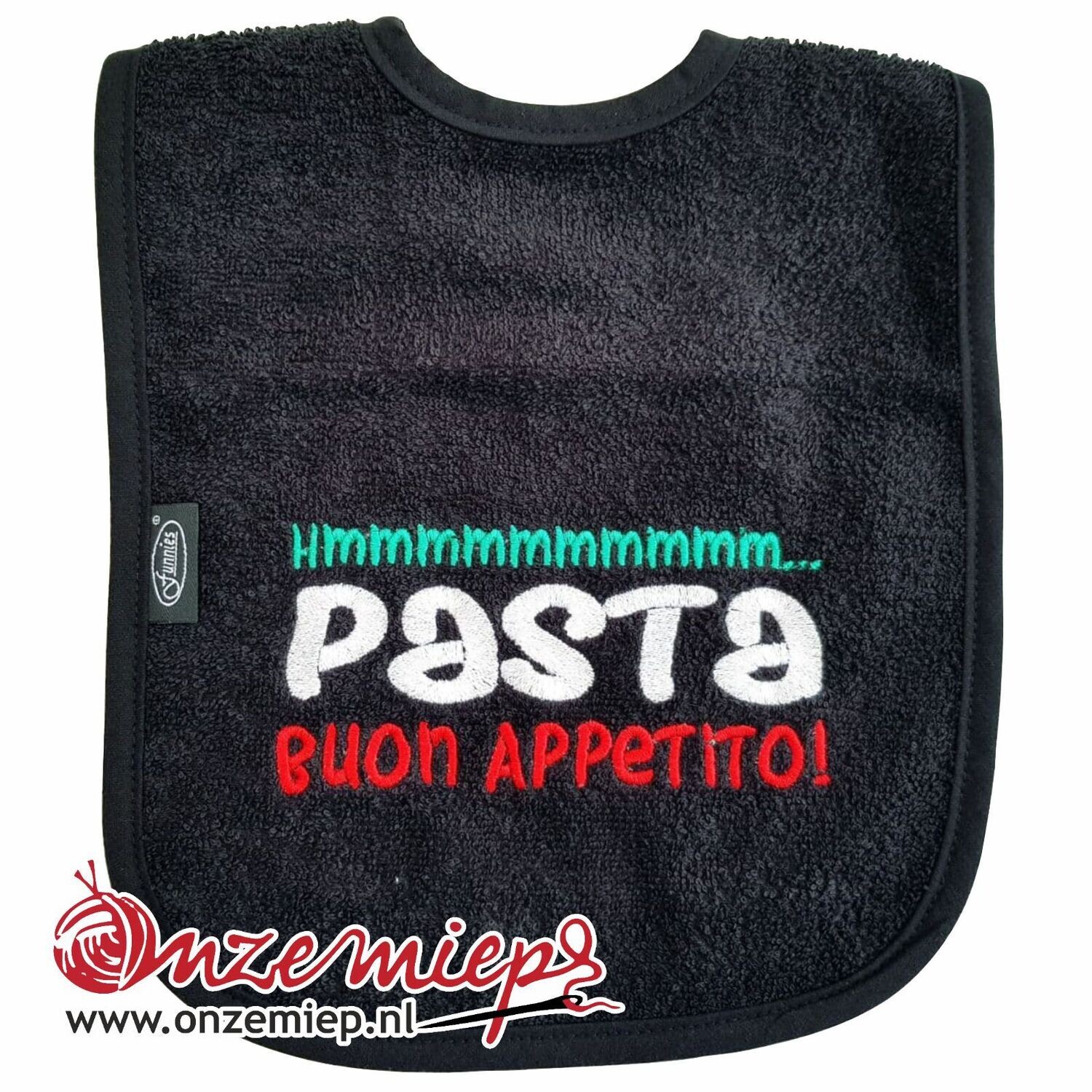 Zwarte slab met &quot;Hmmmmmmmmmm... Pasta Buon appetito!&quot;