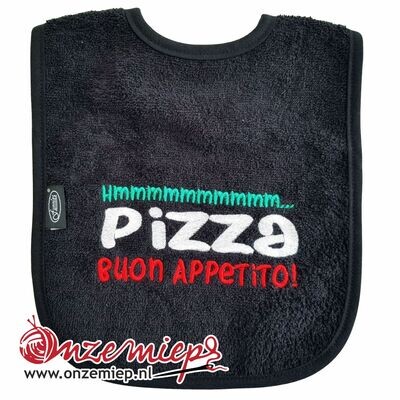 Zwarte slab met "Hmmmmmmmmmm... Pizza Buon appetito!"