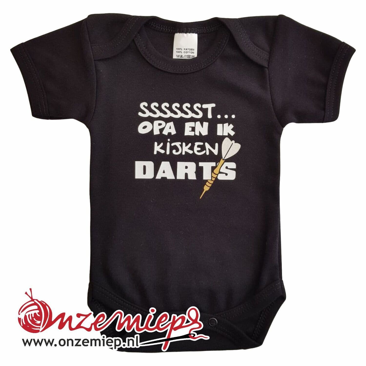 Zwarte romper met &quot;Sssssst... Opa en ik kijken darts&quot;