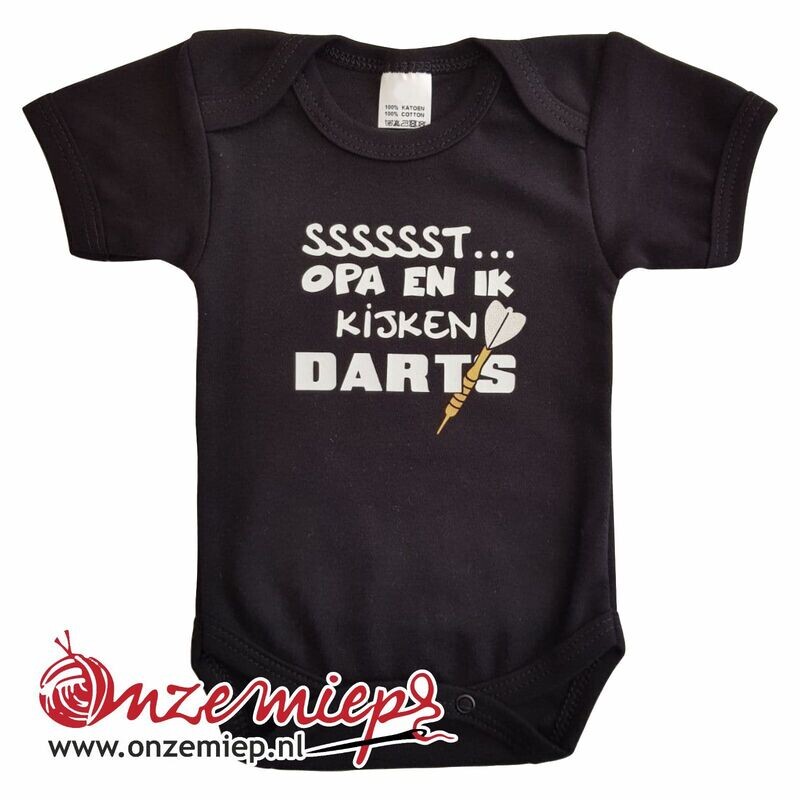 Zwarte romper met &quot;Sssssst... Opa en ik kijken darts&quot;