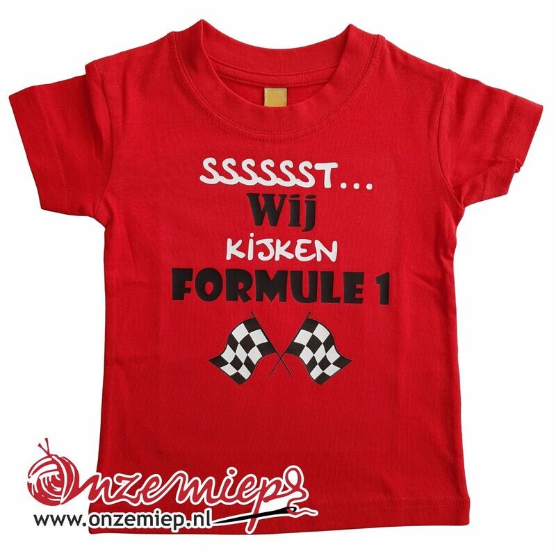 Rood baby shirt met &quot;Sssssst... Wij kijken Formule 1&quot; - 12 tot 18 maanden