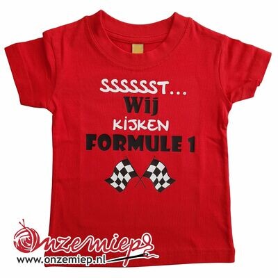 Rood baby shirt met "Sssssst... Wij kijken Formule 1" - 12 tot 18 maanden
