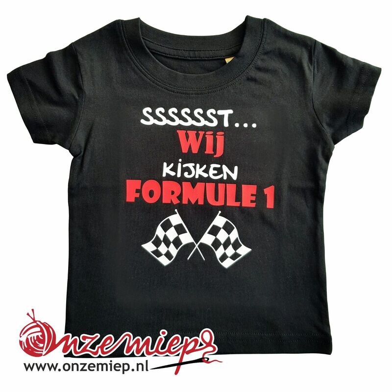 Zwart baby shirt met &quot;Sssssst... Wij kijken Formule 1&quot; - 12 tot 18 maanden