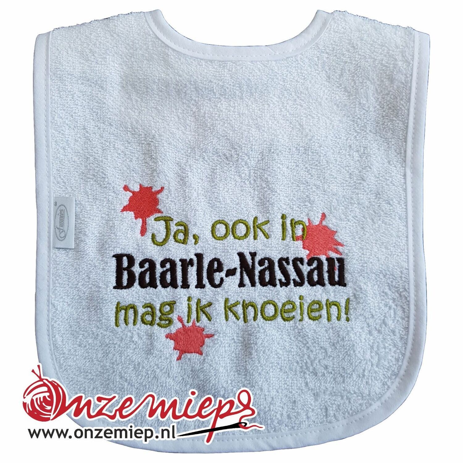 Witte slab met &quot;Ja, ook in Baarle-Nassau mag ik knoeien!&quot;