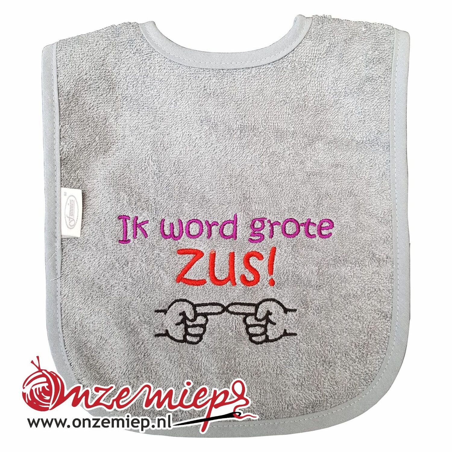 Grijze slab met &quot;Ik word grote zus!&quot;