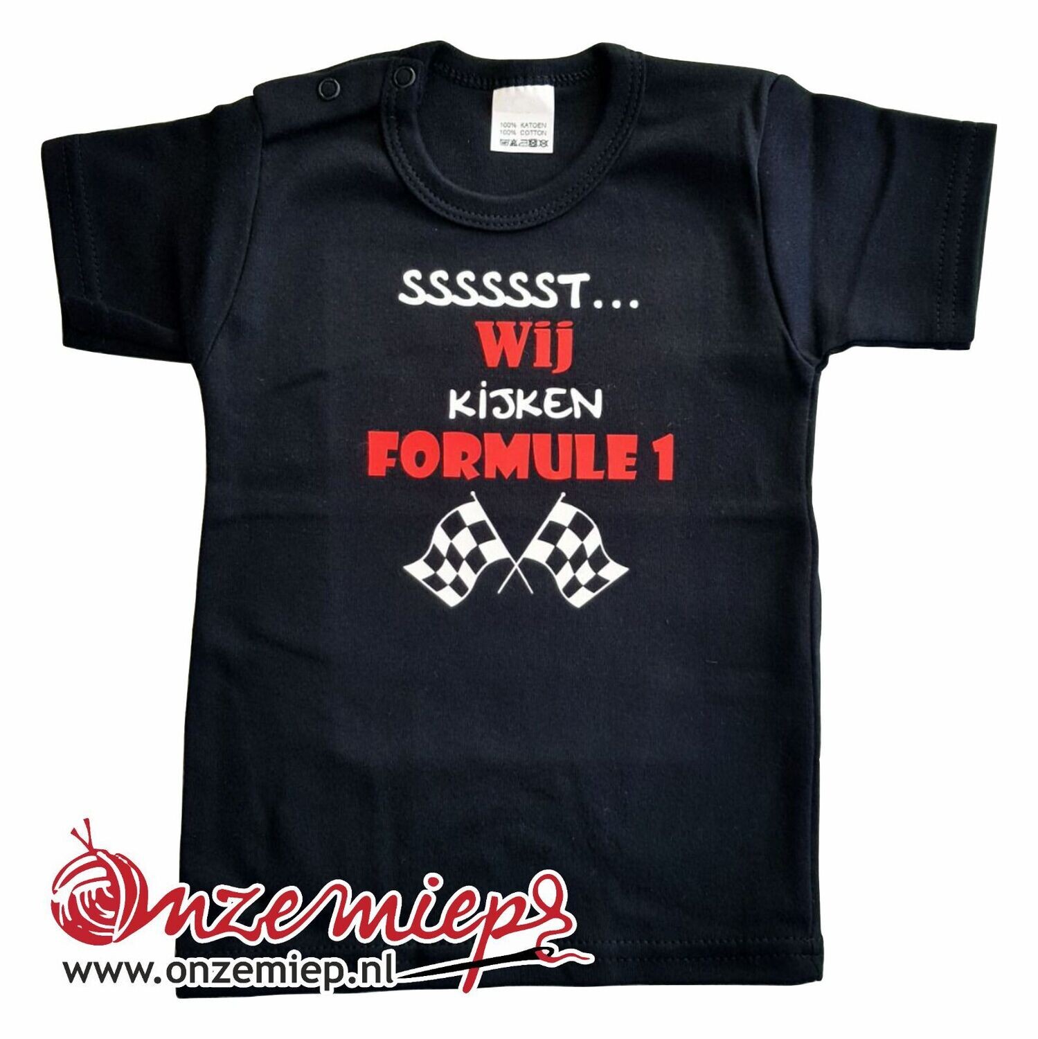 Zwart baby shirt met &quot;Sssssst... Wij kijken Formule 1&quot;