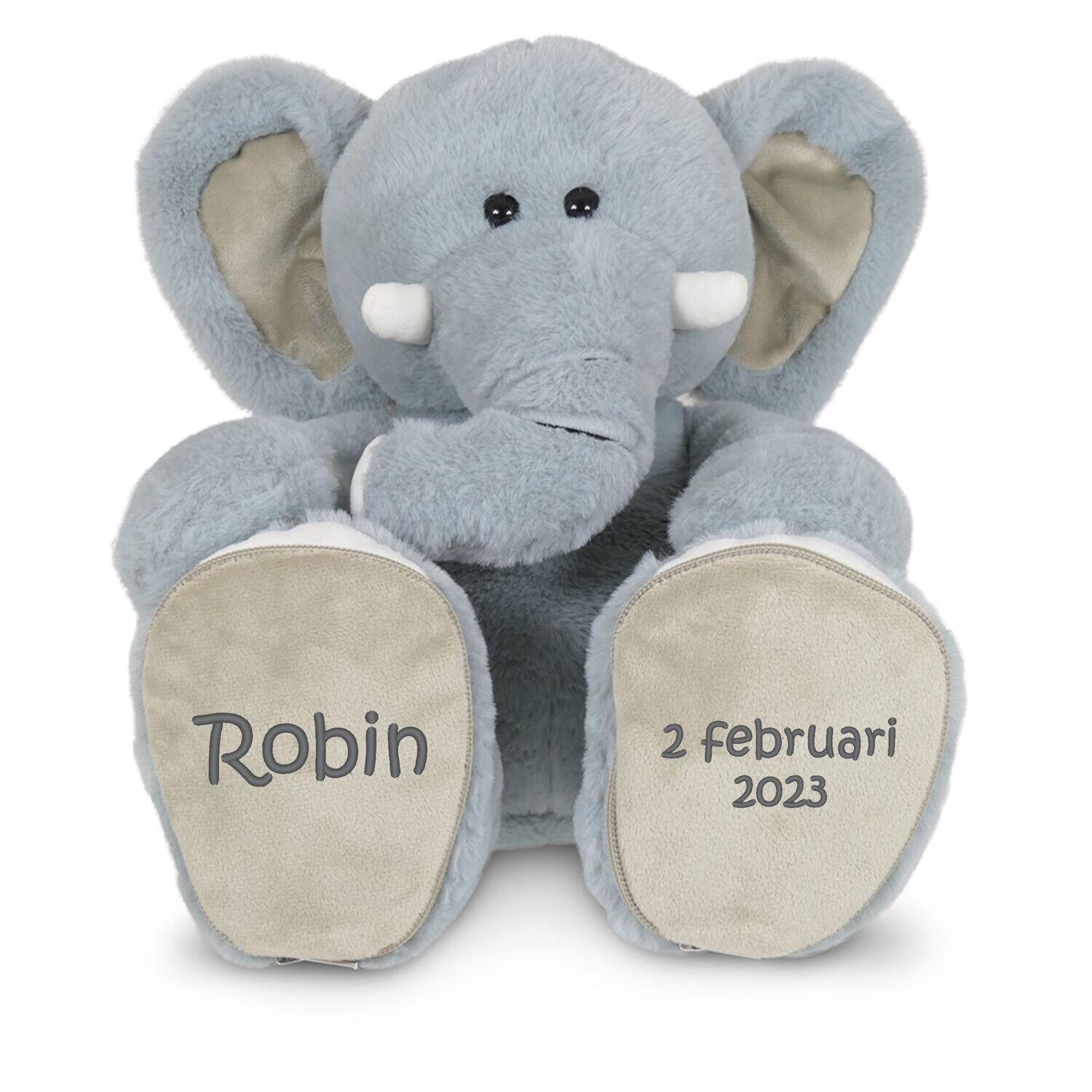Olifant met naam en geboortedatum (of andere korte tekst)
