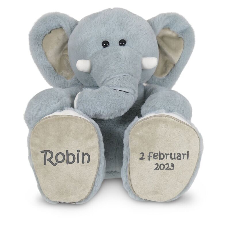 Olifant met naam en geboortedatum (of andere korte tekst)