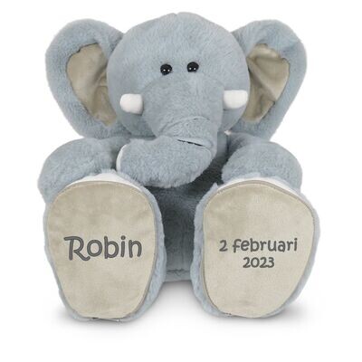 Olifant met naam en geboortedatum (of andere korte tekst)